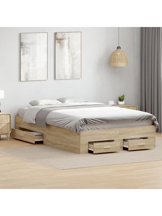 Sänky ilman patjaa laatikoilla kaksiosaisena engineered wood