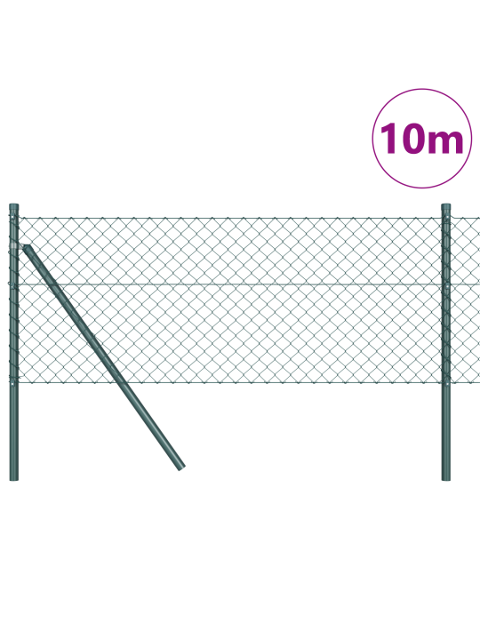 Kettinki aita 7 pylväällä 0.6x10 m galvanoitu teräs vihreä