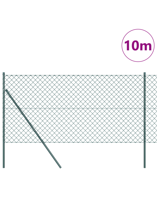 Ketjuaida 7 pylväällä 1.4x10 m galvanoitu teräaita vihreä