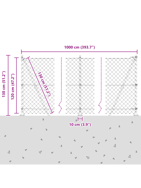 Ketjuverkkoaita 7 laippa-pylväillä 1.2x10 m galvanoidusta teräksestä