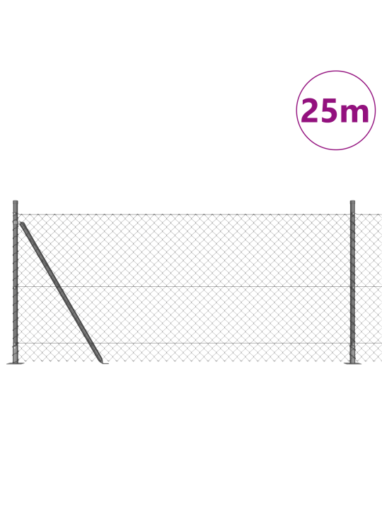 Ketjukäytäväaita 13 liittopostilla 0,8x25 m galvanoitu teräs