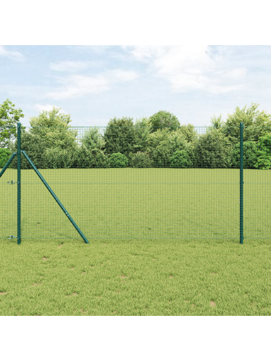 Hitsattu metalliaita seitsemällä pylväällä, vihreä, 1.4x10 m, teräs