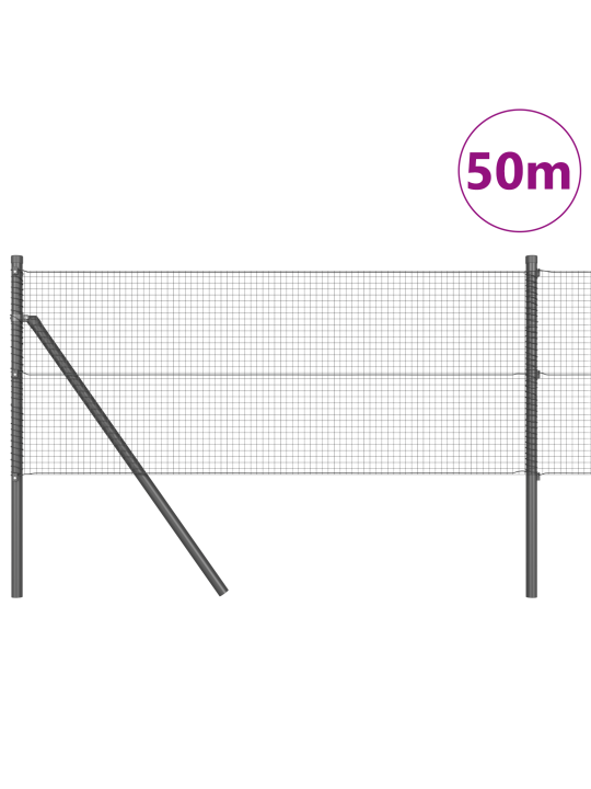 Hitsattu langan aita 13 tuen kanssa harmaa 0.5x50 m teräs