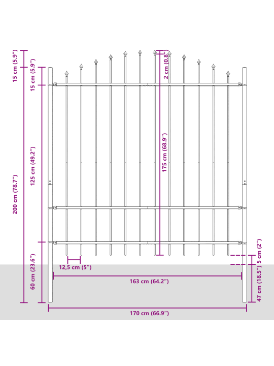 Puutarha-aita hoop-yläosalla harmaa 6,8x1,75 m teräs