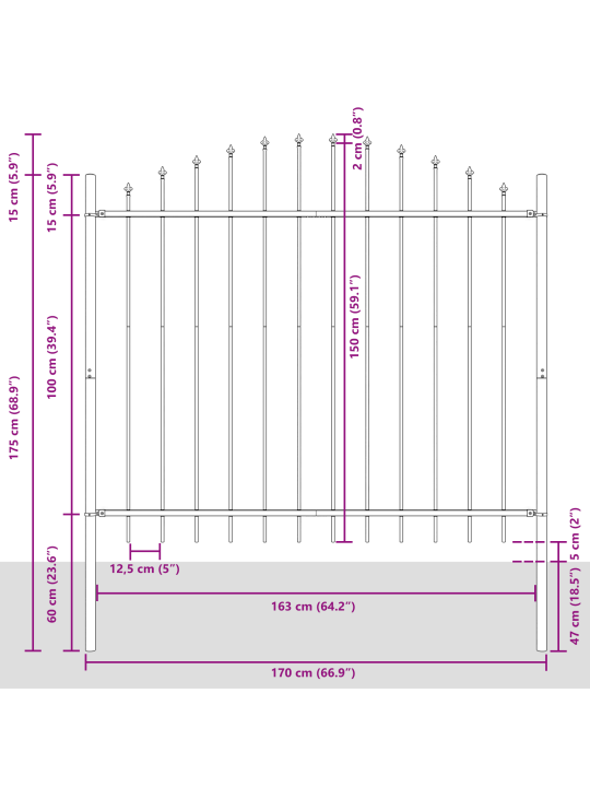 Puutarha-aita hoop-yläosalla harmaa 10,2x1,5 m teräs
