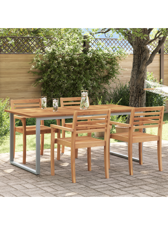 Ulkoilma ruokapöytä harmaa 180x90x75 cm teräs ja massiivipuusta akasia
