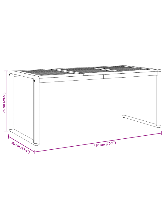 Ulkoilmassa käytettävä ruokapöytä harmaa 180x90x75 cm teräs ja massiivipuu akasia