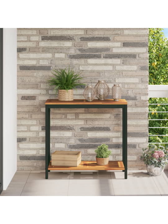 Ulkopöytä luonnollinen & musta 35x80x75 cm massiivipuu ja teräs