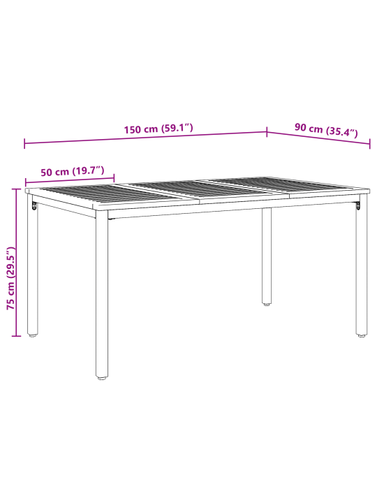 Puutarhapöytä 150x90x75 cm kiinteä akaasiapuu ja metalli