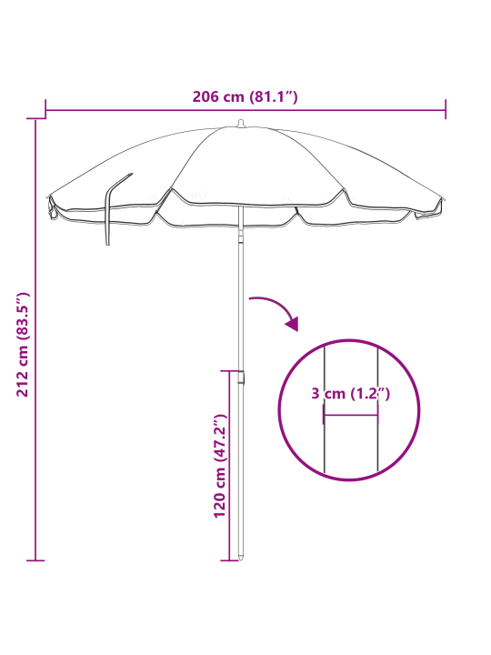 Rantalipas alumiiniputkella sinivalkoinen 240 cm