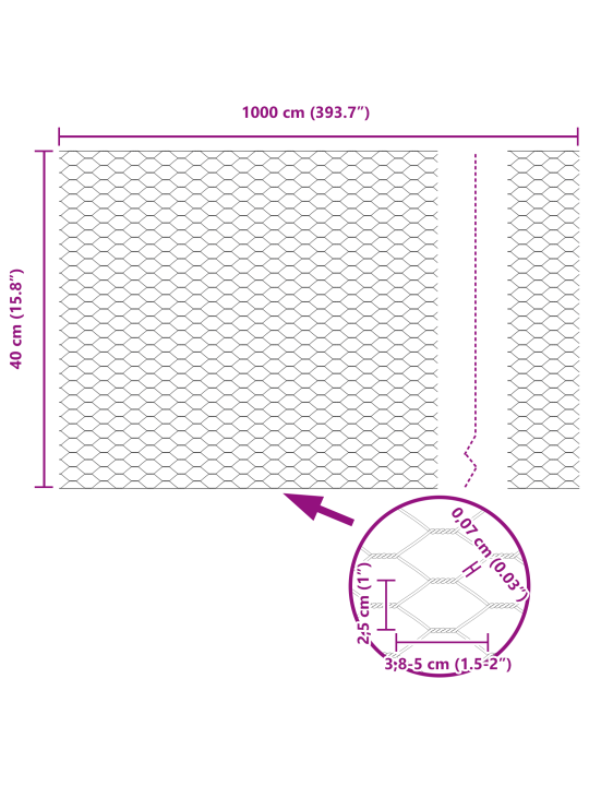 Kuusikulmainen Aita Vihreä 0.4x10 m Teräs