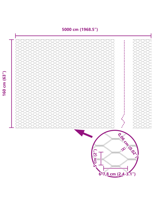 Kuusikulmainen Aita 1.6x50 m Kuumasinkitty Teräs